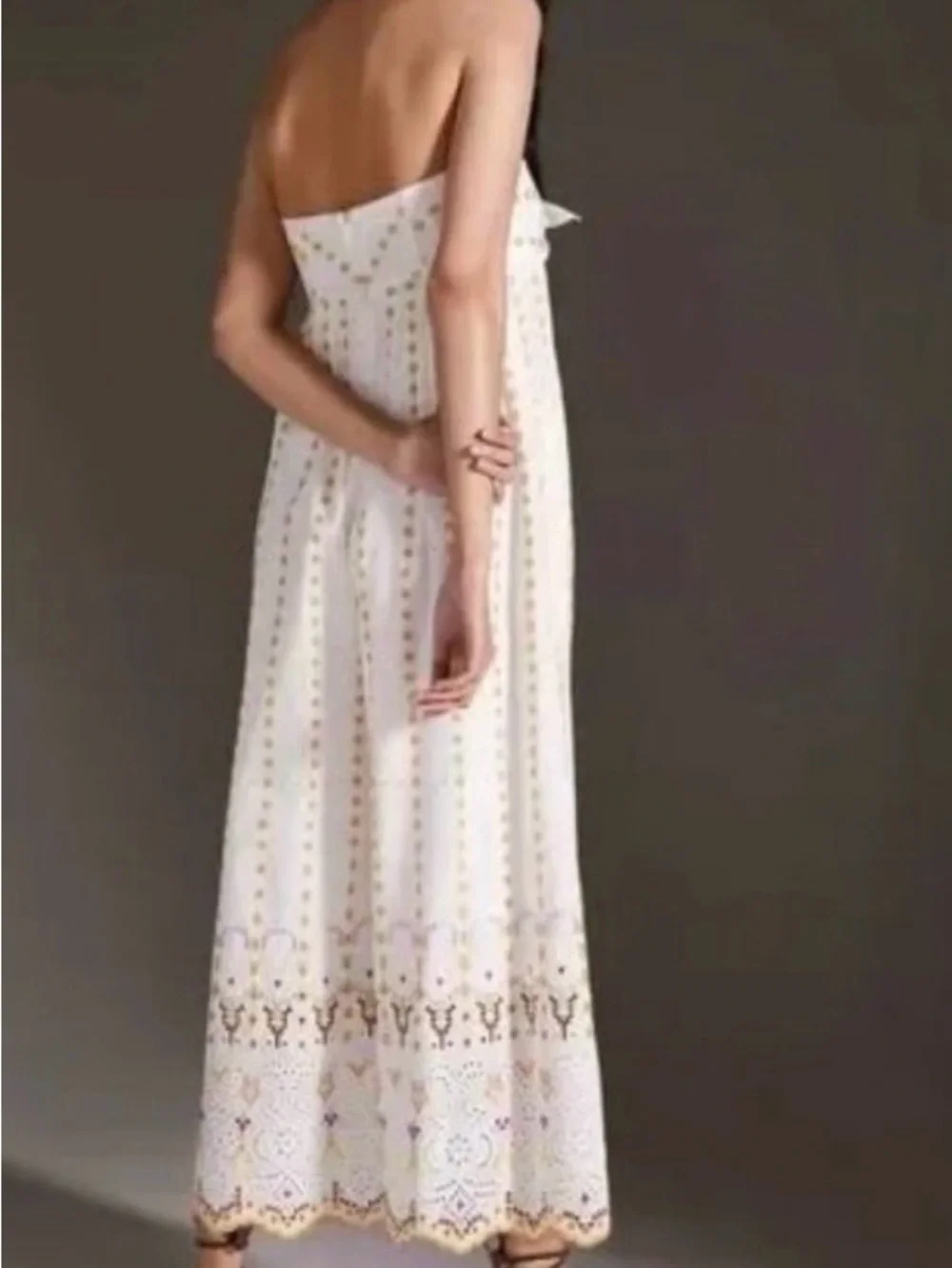 Anthropologie White Strapless Embroidered Wide-Leg Jumpsuit - Picture 4 of 13